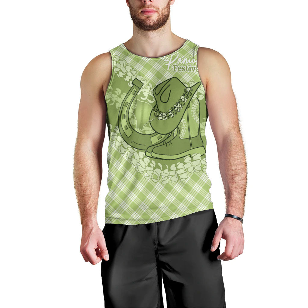 Omaomao Hawaii Cowboy Palaka Motifs Personalised Men Tank Top Paniolo Festival Puakenikeni Lei LT14 - Polynesian Pride