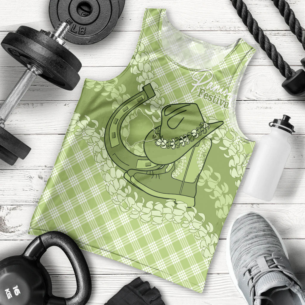 Omaomao Hawaii Cowboy Palaka Motifs Personalised Men Tank Top Paniolo Festival Puakenikeni Lei LT14 - Polynesian Pride