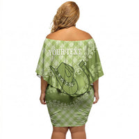 Omaomao Hawaii Cowboy Palaka Motifs Personalised Off Shoulder Short Dress Paniolo Festival Puakenikeni Lei LT14 - Polynesian Pride