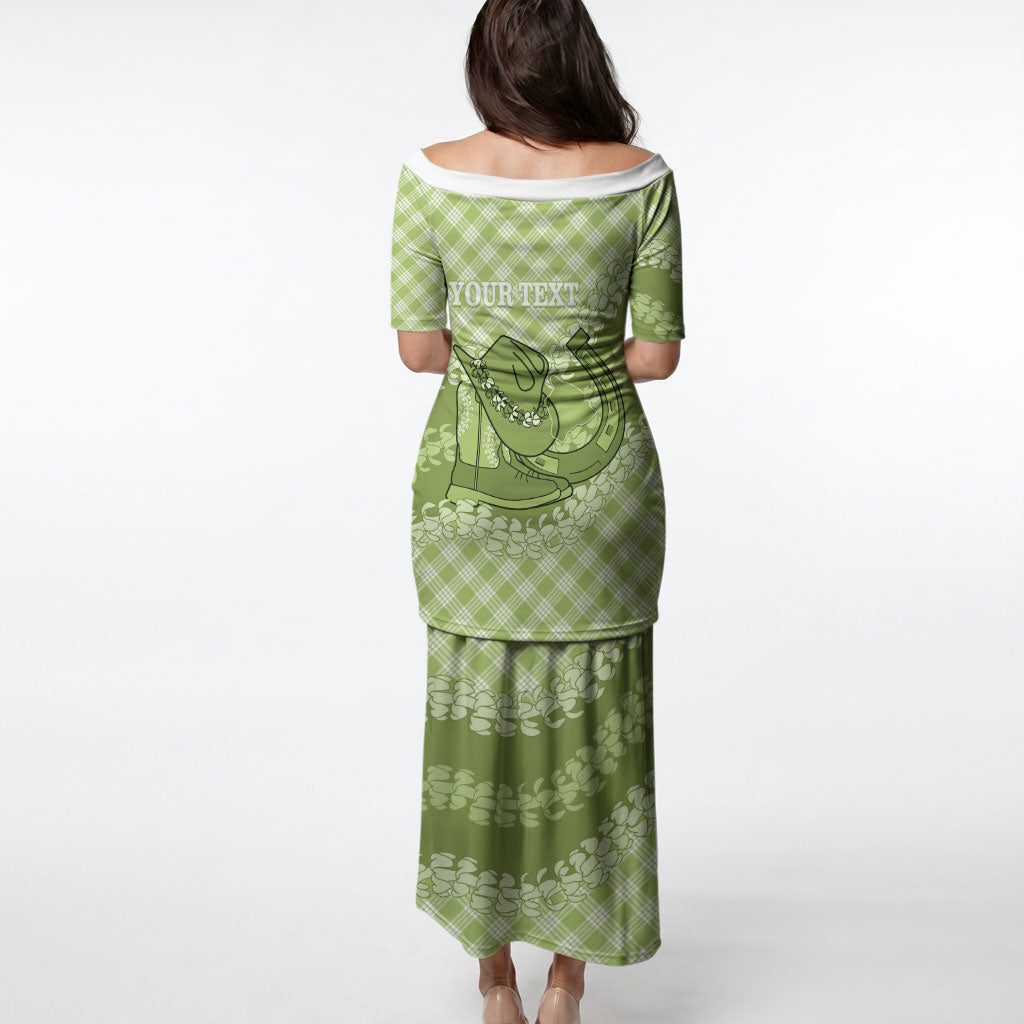 Omaomao Hawaii Cowboy Palaka Motifs Personalised Puletasi Paniolo Festival Puakenikeni Lei LT14 - Polynesian Pride