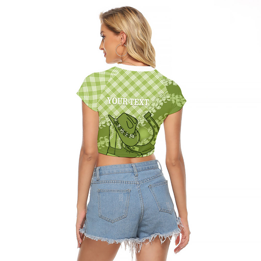 Omaomao Hawaii Cowboy Palaka Motifs Personalised Raglan Cropped T Shirt Paniolo Festival Puakenikeni Lei LT14 - Polynesian Pride