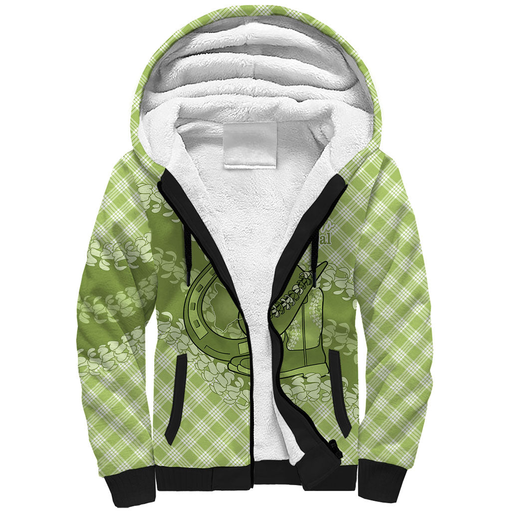 Omaomao Hawaii Cowboy Palaka Motifs Personalised Sherpa Hoodie Paniolo Festival Puakenikeni Lei