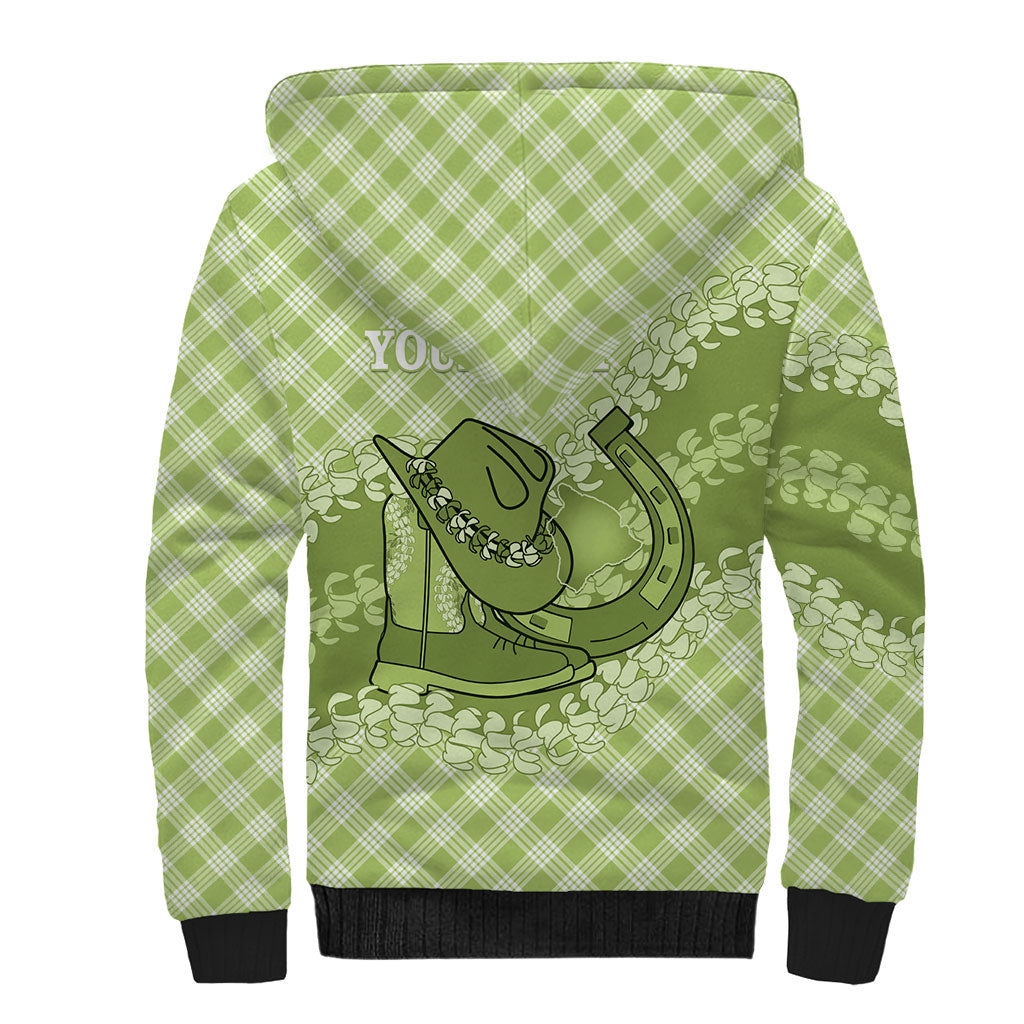 Omaomao Hawaii Cowboy Palaka Motifs Personalised Sherpa Hoodie Paniolo Festival Puakenikeni Lei