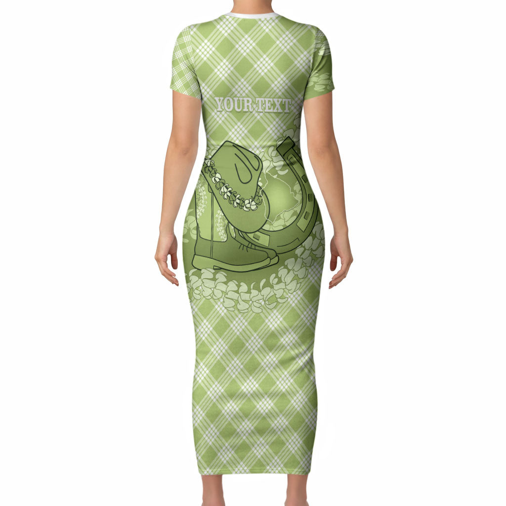 Omaomao Hawaii Cowboy Palaka Motifs Personalised Short Sleeve Bodycon Dress Paniolo Festival Puakenikeni Lei LT14 - Polynesian Pride