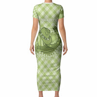 Omaomao Hawaii Cowboy Palaka Motifs Personalised Short Sleeve Bodycon Dress Paniolo Festival Puakenikeni Lei LT14 - Polynesian Pride
