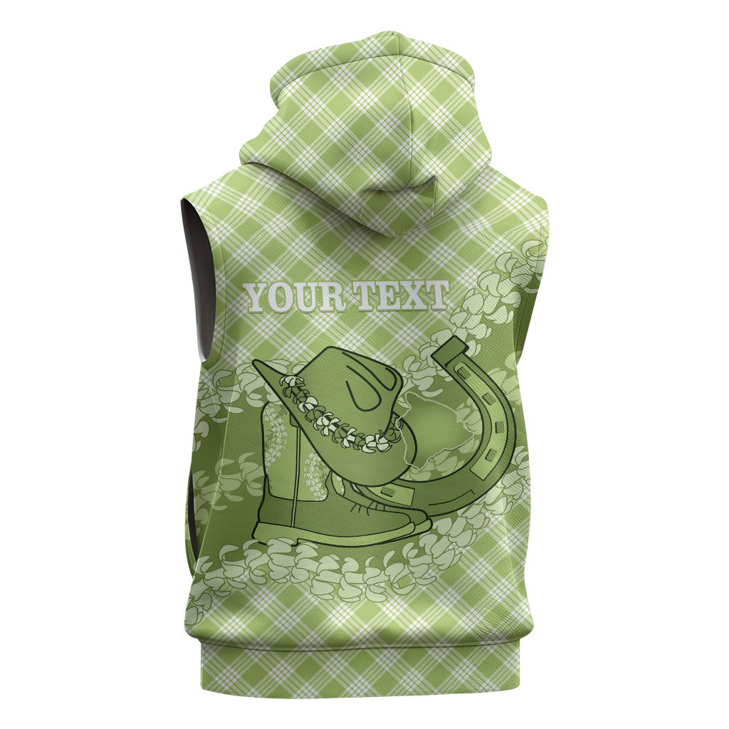 Omaomao Hawaii Cowboy Palaka Motifs Personalised Sleeveless Hoodie Paniolo Festival Puakenikeni Lei LT14 - Polynesian Pride
