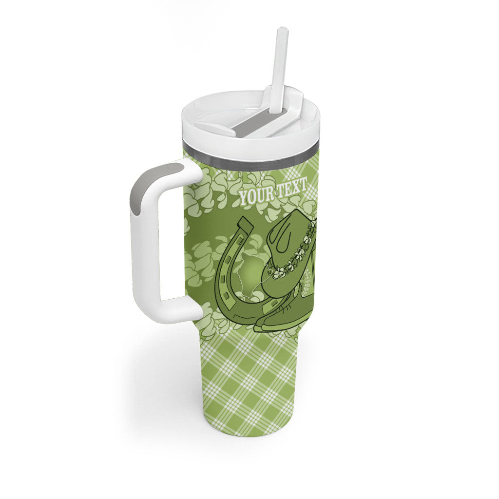 Omaomao Hawaii Cowboy Palaka Motifs Personalised Tumbler With Handle Paniolo Festival Puakenikeni Lei LT14 - Polynesian Pride