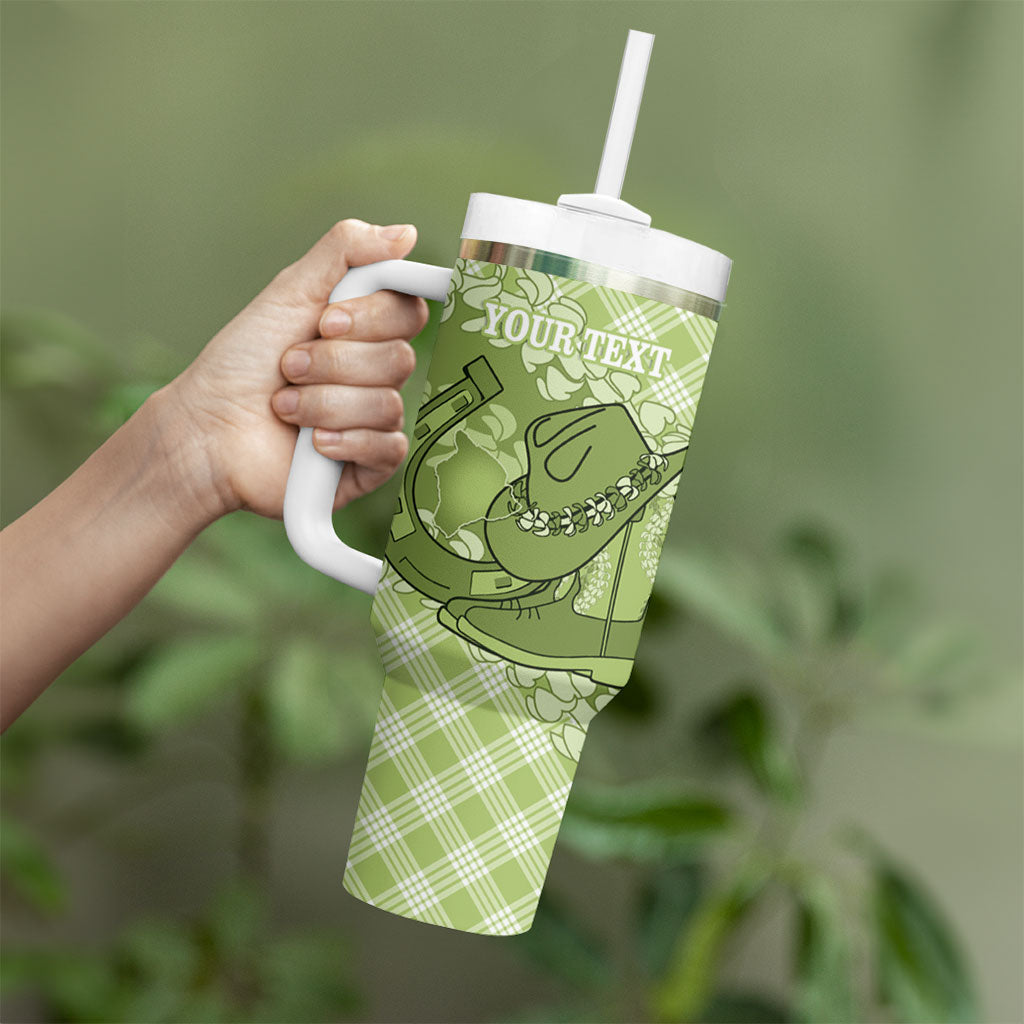 Omaomao Hawaii Cowboy Palaka Motifs Personalised Tumbler With Handle Paniolo Festival Puakenikeni Lei LT14 - Polynesian Pride