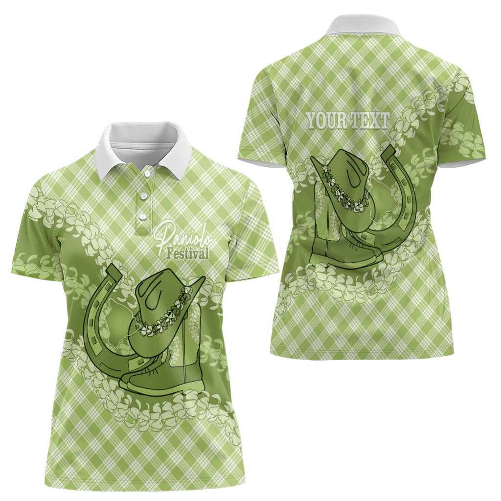 Omaomao Hawaii Cowboy Palaka Motifs Personalised Women Polo Shirt Paniolo Festival Puakenikeni Lei LT14 - Polynesian Pride