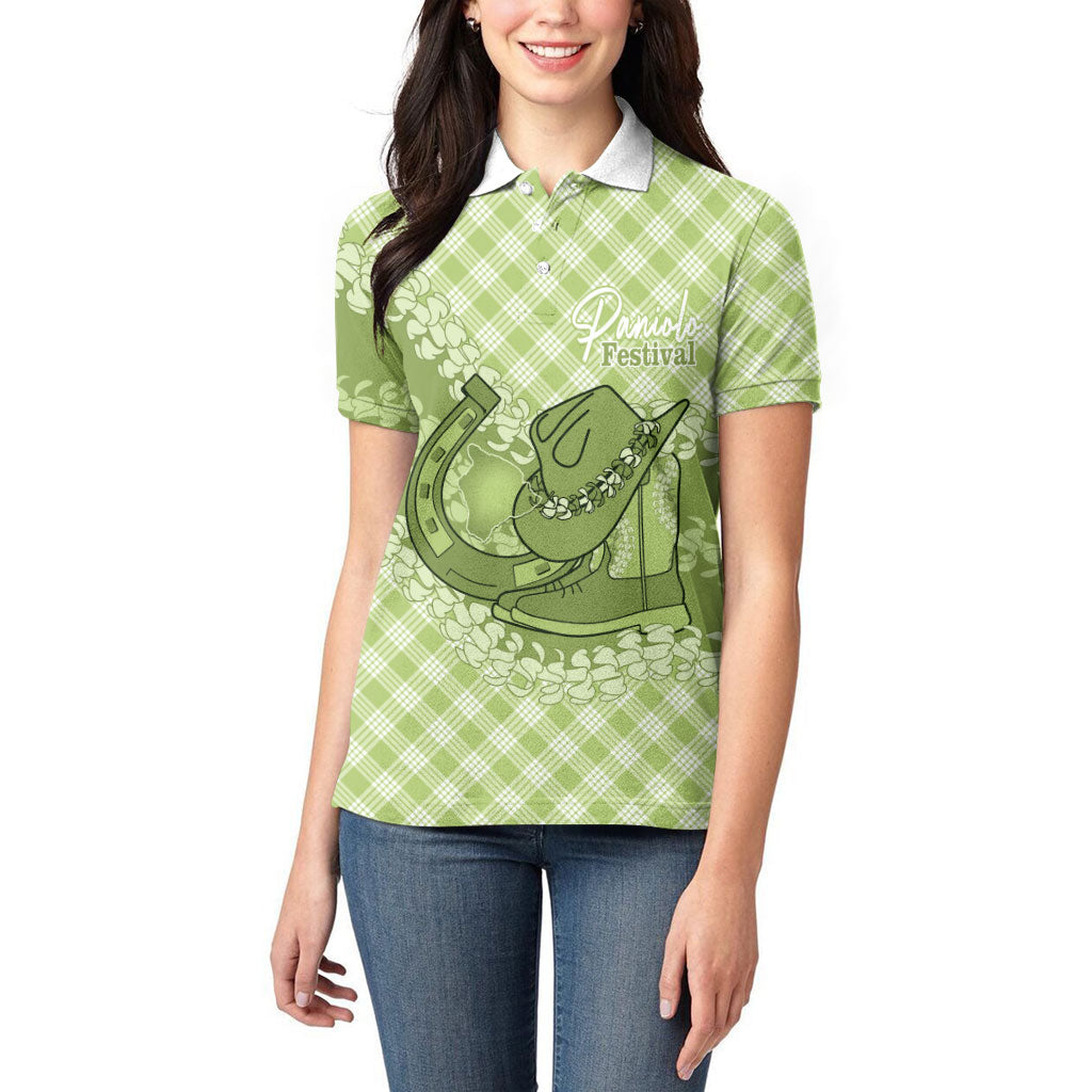 Omaomao Hawaii Cowboy Palaka Motifs Personalised Women Polo Shirt Paniolo Festival Puakenikeni Lei LT14 - Polynesian Pride