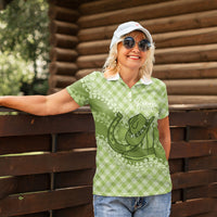 Omaomao Hawaii Cowboy Palaka Motifs Personalised Women Polo Shirt Paniolo Festival Puakenikeni Lei LT14 - Polynesian Pride