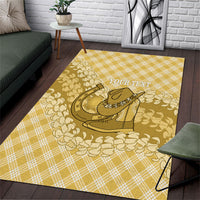 Melemele Hawaii Cowboy Palaka Motifs Personalised Area Rug Paniolo Festival Puakenikeni Lei