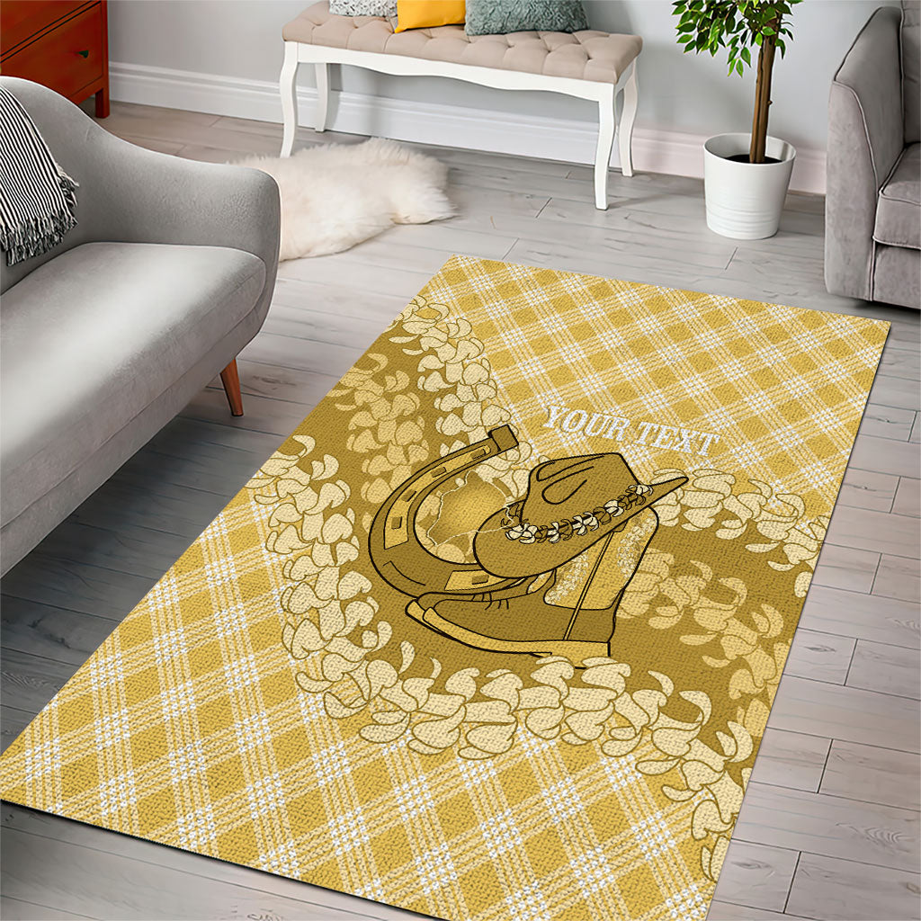 Melemele Hawaii Cowboy Palaka Motifs Personalised Area Rug Paniolo Festival Puakenikeni Lei