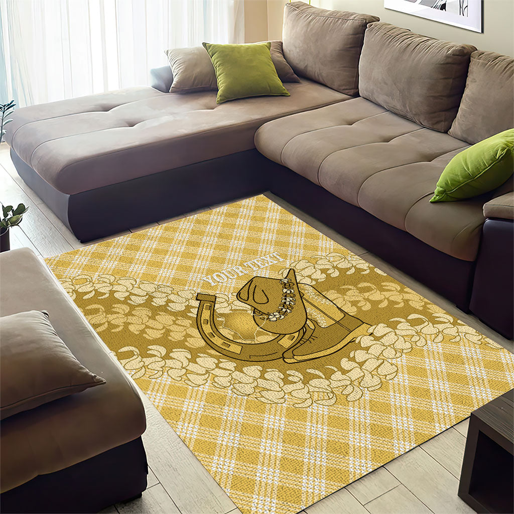 Melemele Hawaii Cowboy Palaka Motifs Personalised Area Rug Paniolo Festival Puakenikeni Lei