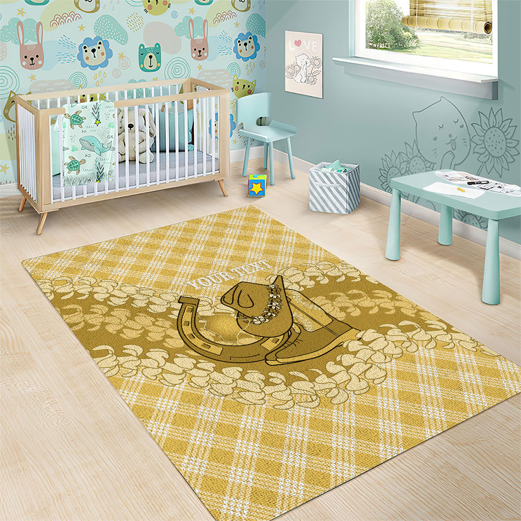 Melemele Hawaii Cowboy Palaka Motifs Personalised Area Rug Paniolo Festival Puakenikeni Lei