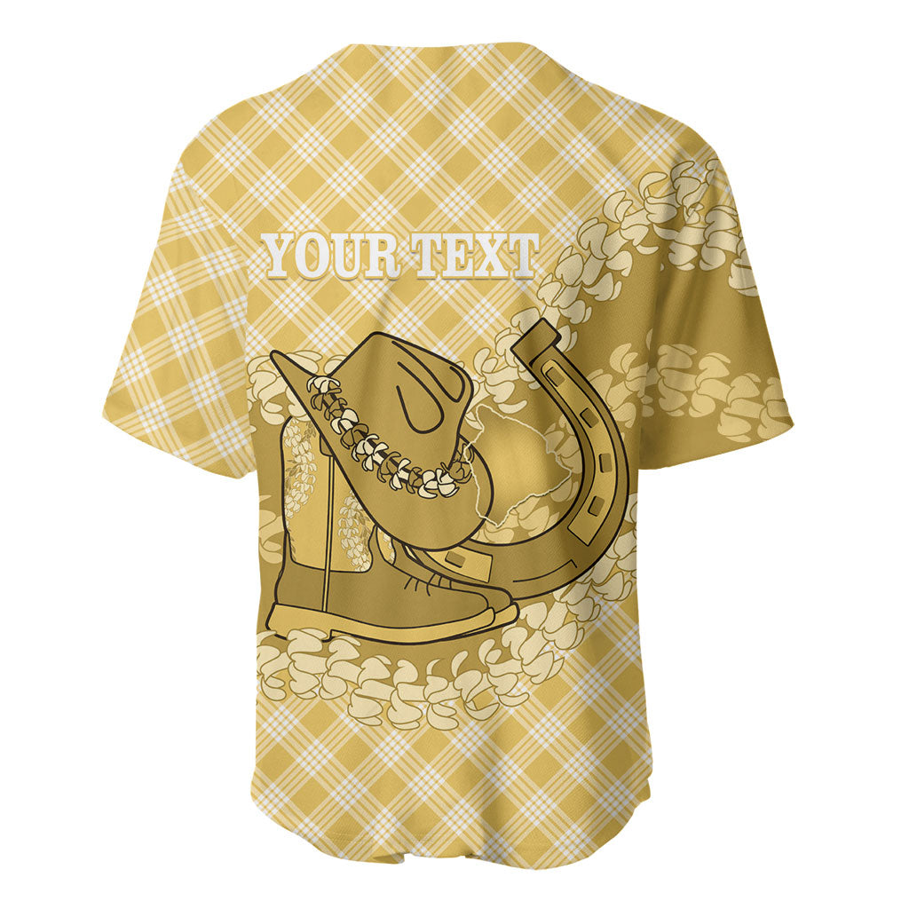 Melemele Hawaii Cowboy Palaka Motifs Personalised Baseball Jersey Paniolo Festival Puakenikeni Lei