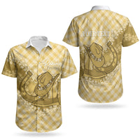 Melemele Hawaii Cowboy Palaka Motifs Personalised Couples Matching Off Shoulder Short Dress and Hawaiian Shirt Paniolo Festival Puakenikeni Lei LT14 - Polynesian Pride