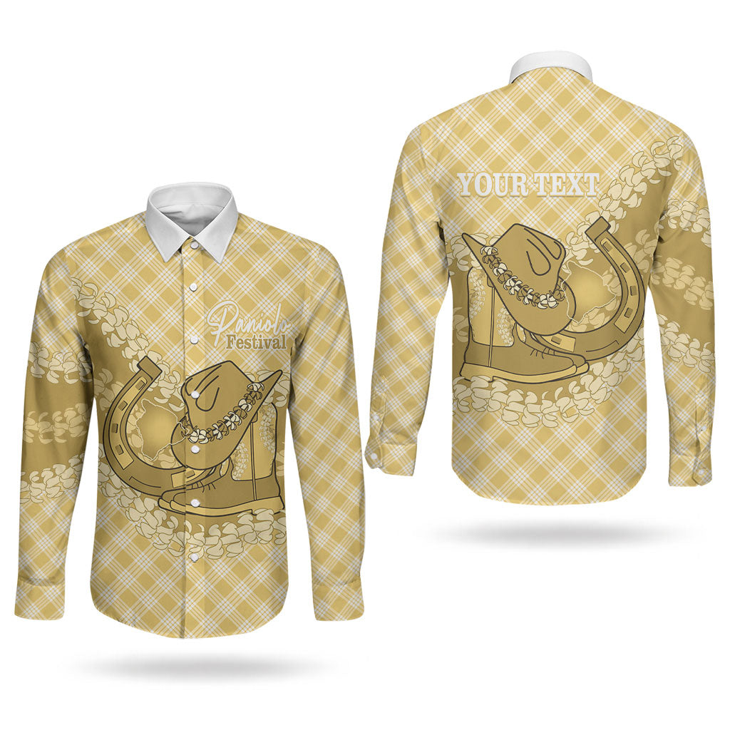 Melemele Hawaii Cowboy Palaka Motifs Personalised Couples Matching Off Shoulder Short Dress and Long Sleeve Button Shirt Paniolo Festival Puakenikeni Lei LT14 - Polynesian Pride
