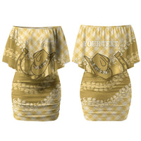 Melemele Hawaii Cowboy Palaka Motifs Personalised Couples Matching Off Shoulder Short Dress and Long Sleeve Button Shirt Paniolo Festival Puakenikeni Lei LT14 - Polynesian Pride