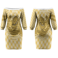 Melemele Hawaii Cowboy Palaka Motifs Personalised Couples Matching Off The Shoulder Long Sleeve Dress and Long Sleeve Button Shirt Paniolo Festival Puakenikeni Lei LT14 - Polynesian Pride