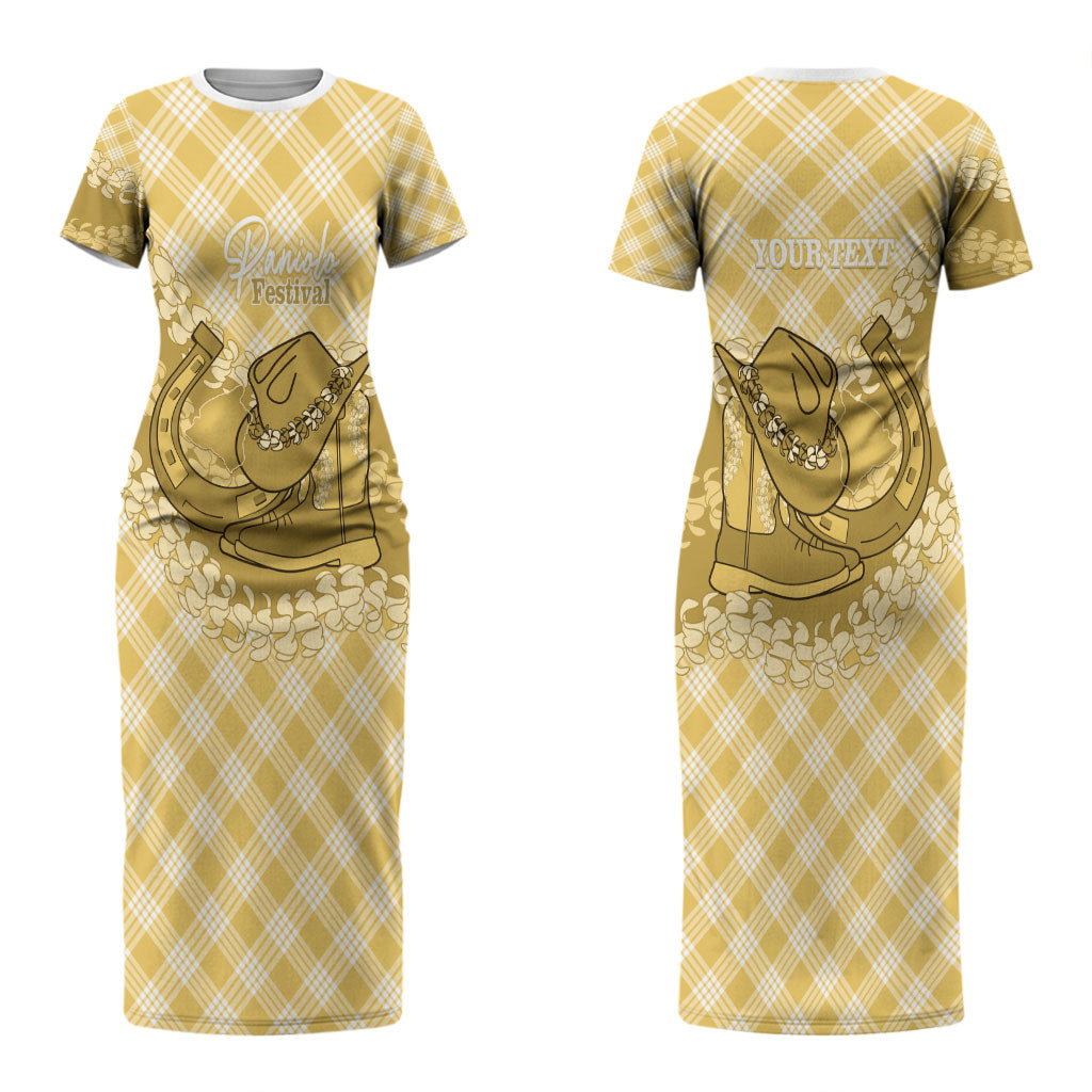 Melemele Hawaii Cowboy Palaka Motifs Personalised Couples Matching Short Sleeve Bodycon Dress and Hawaiian Shirt Paniolo Festival Puakenikeni Lei LT14 - Polynesian Pride
