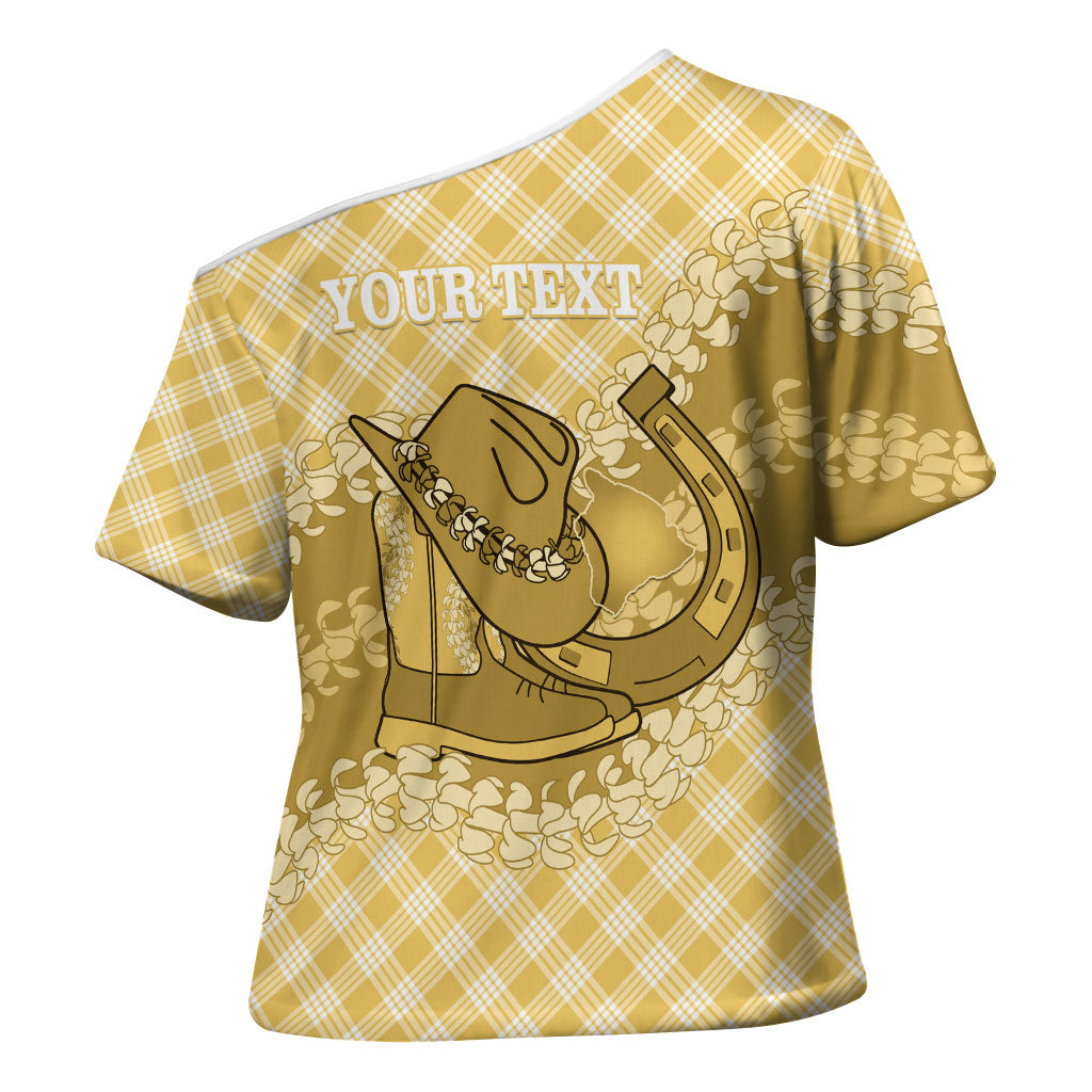 Melemele Hawaii Cowboy Palaka Motifs Personalised Cross Shoulder Shirt Paniolo Festival Puakenikeni Lei LT14 - Polynesian Pride