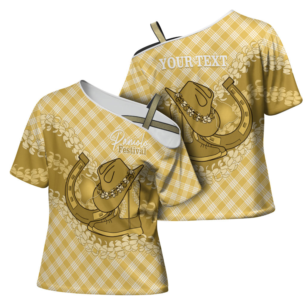 Melemele Hawaii Cowboy Palaka Motifs Personalised Cross Shoulder Shirt Paniolo Festival Puakenikeni Lei LT14 - Polynesian Pride