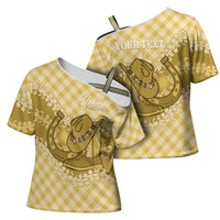 Melemele Hawaii Cowboy Palaka Motifs Personalised Cross Shoulder Shirt Paniolo Festival Puakenikeni Lei LT14 - Polynesian Pride