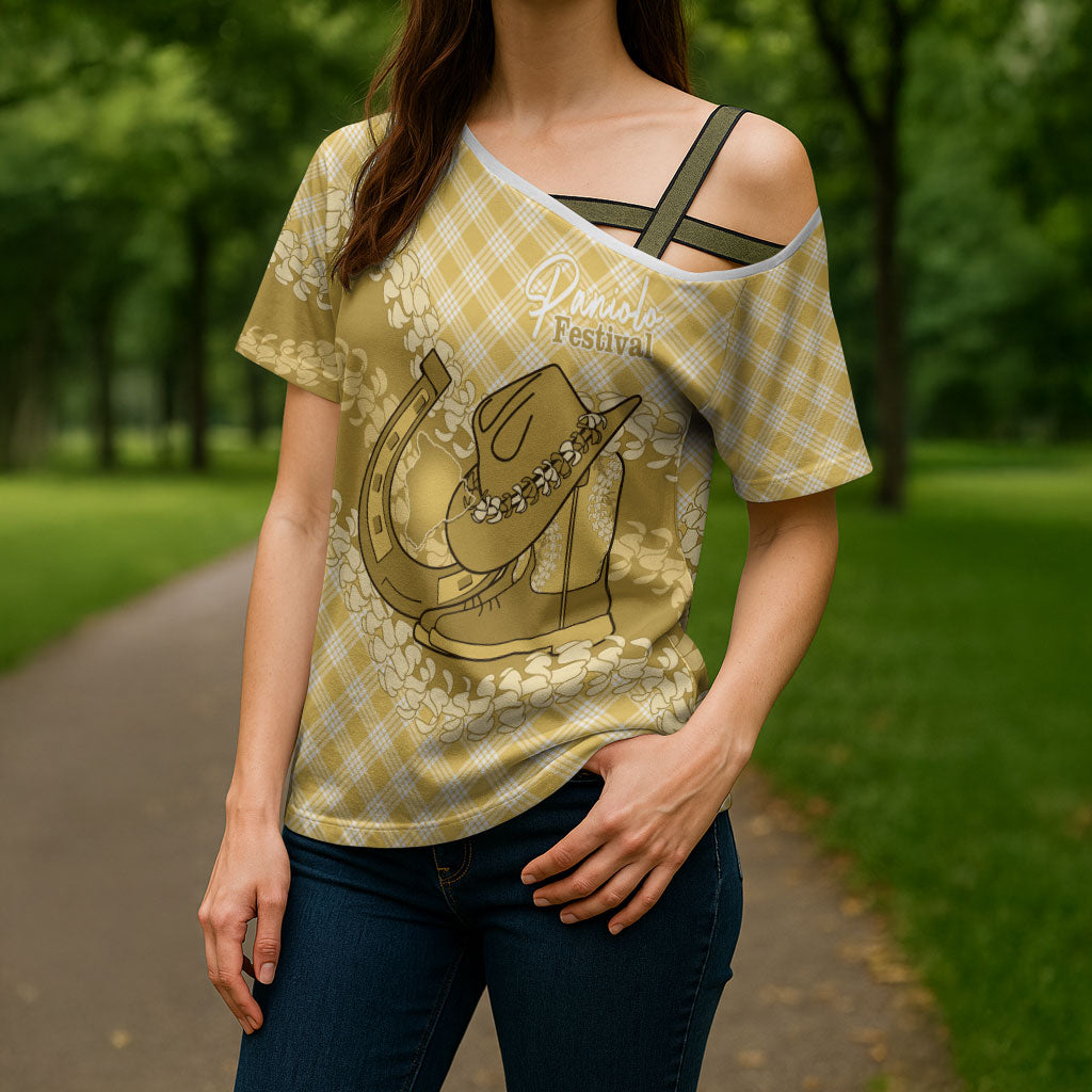 Melemele Hawaii Cowboy Palaka Motifs Personalised Cross Shoulder Shirt Paniolo Festival Puakenikeni Lei LT14 - Polynesian Pride