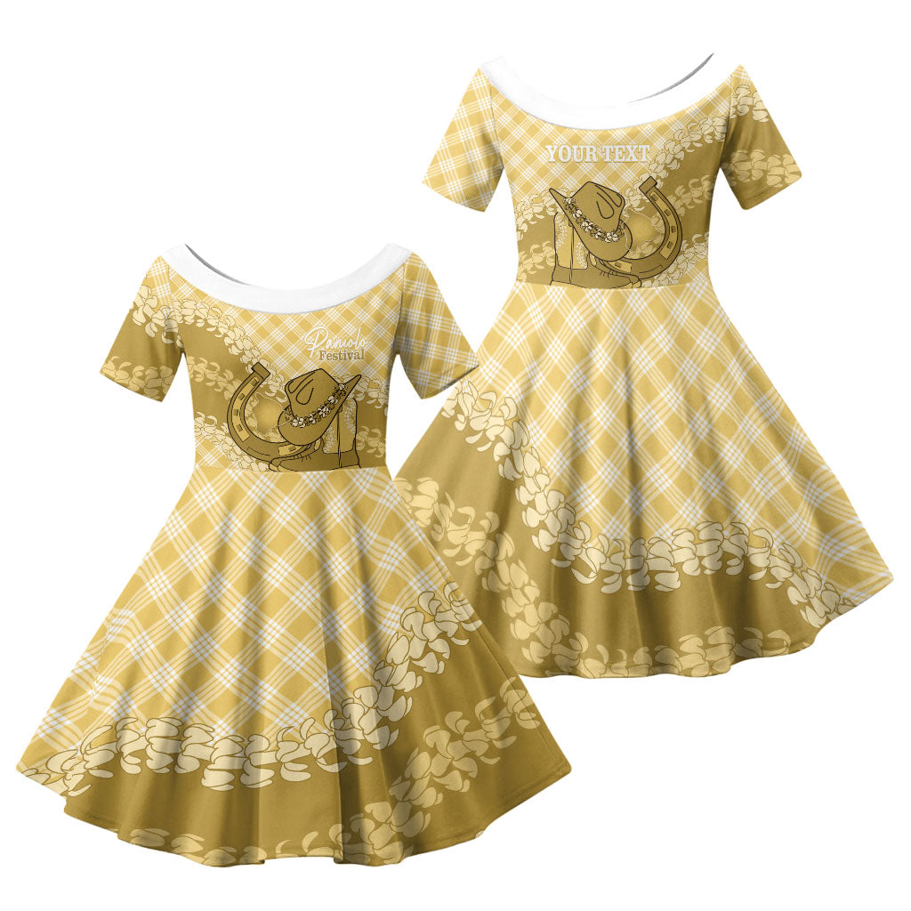 Melemele Hawaii Cowboy Palaka Motifs Personalised Family Matching Long Sleeve Bodycon Dress and Hawaiian Shirt Paniolo Festival Puakenikeni Lei LT14 Daughter's Dress Yellow - Polynesian Pride