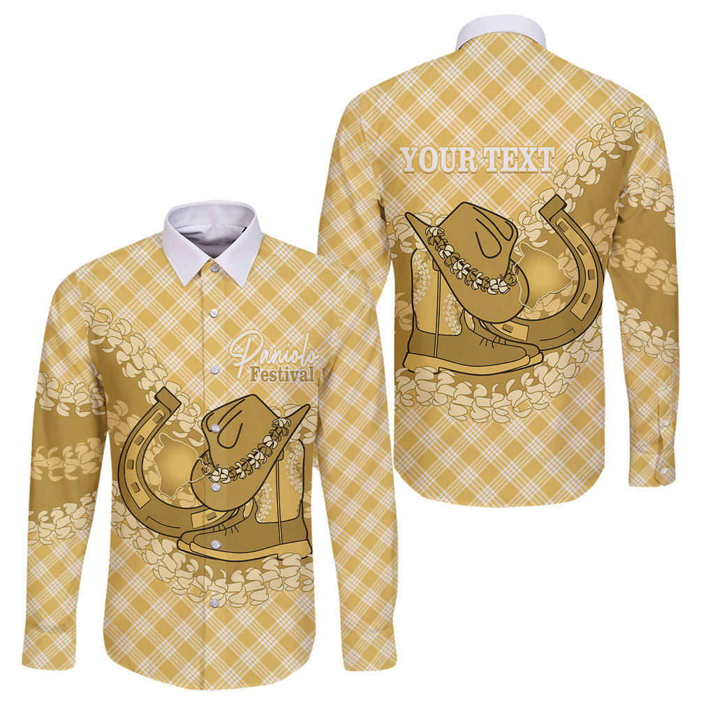 Melemele Hawaii Cowboy Palaka Motifs Personalised Family Matching Mermaid Dress and Hawaiian Shirt Paniolo Festival Puakenikeni Lei LT14 Dad's Shirt - Long Sleeve Yellow - Polynesian Pride