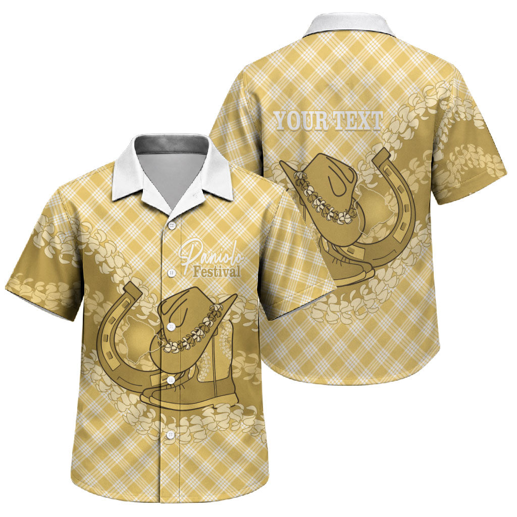 Melemele Hawaii Cowboy Palaka Motifs Personalised Family Matching Off The Shoulder Long Sleeve Dress and Hawaiian Shirt Paniolo Festival Puakenikeni Lei LT14 Son's Shirt Yellow - Polynesian Pride