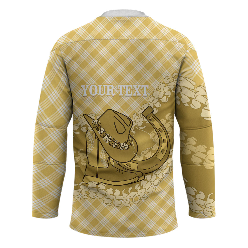 Melemele Hawaii Cowboy Palaka Motifs Personalised Hockey Jersey Paniolo Festival Puakenikeni Lei LT14 - Polynesian Pride