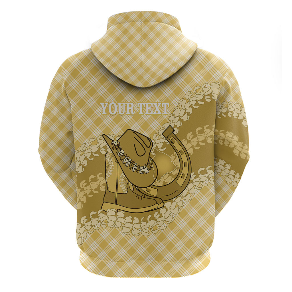 Melemele Hawaii Cowboy Palaka Motifs Personalised Hoodie Paniolo Festival Puakenikeni Lei LT14 - Polynesian Pride