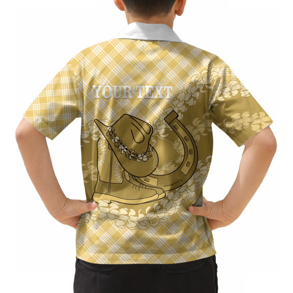 Melemele Hawaii Cowboy Palaka Motifs Personalised Kid Hawaiian Shirt Paniolo Festival Puakenikeni Lei LT14 - Polynesian Pride