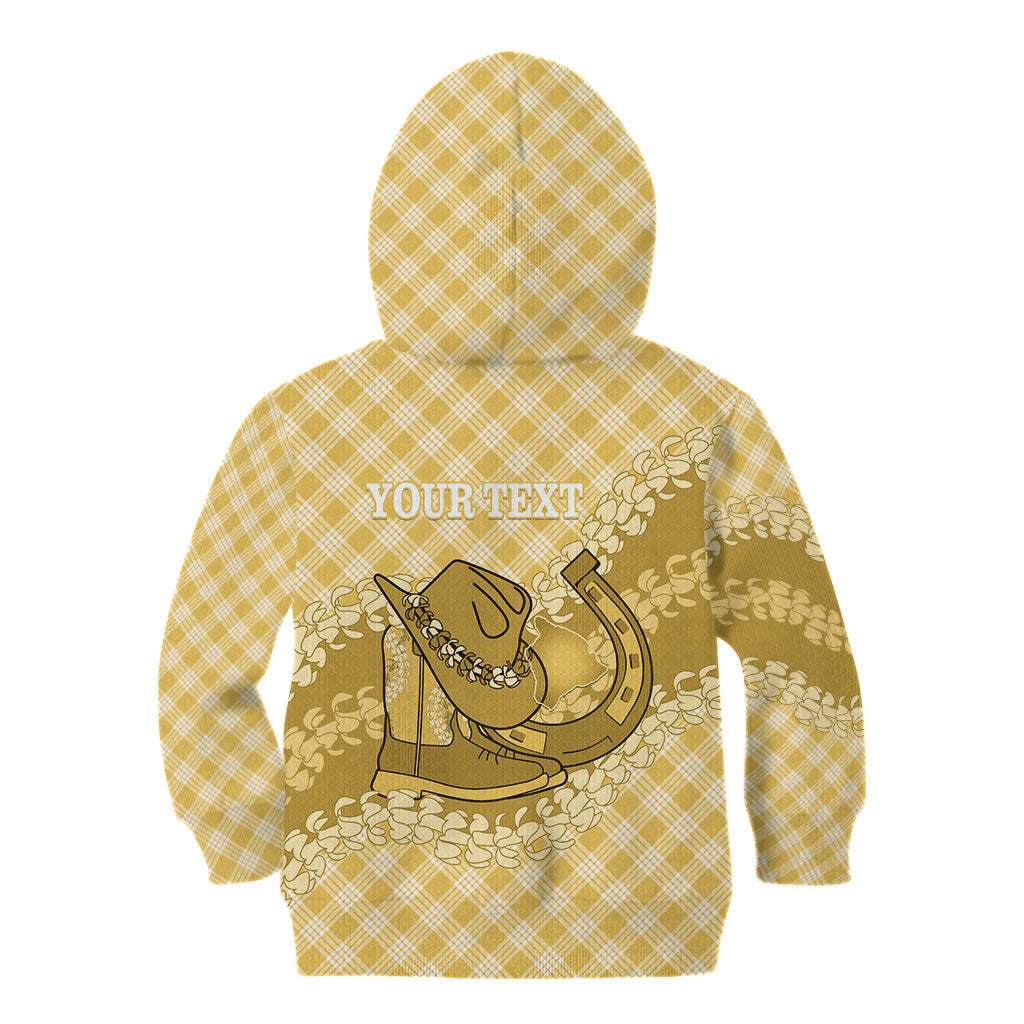 Melemele Hawaii Cowboy Palaka Motifs Personalised Kid Hoodie Paniolo Festival Puakenikeni Lei LT14 - Polynesian Pride