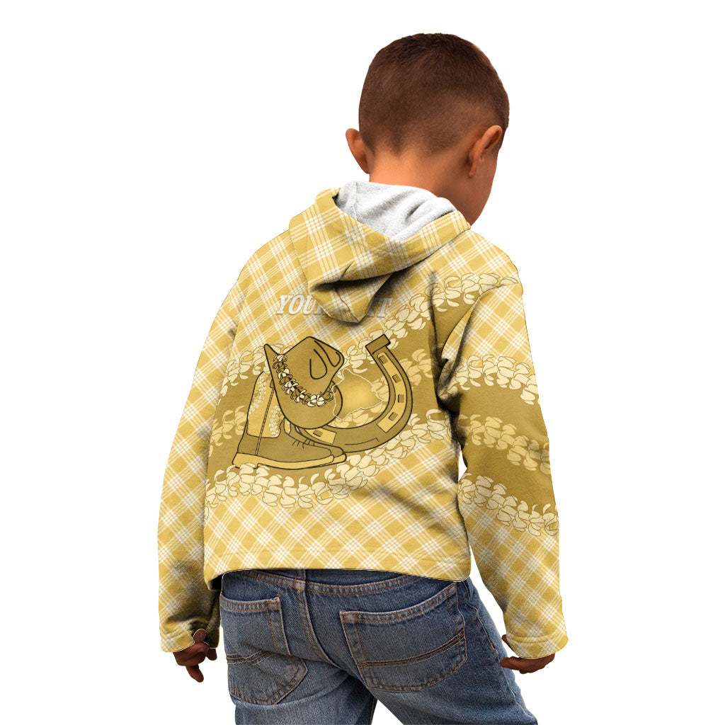 Melemele Hawaii Cowboy Palaka Motifs Personalised Kid Hoodie Paniolo Festival Puakenikeni Lei LT14 - Polynesian Pride