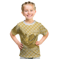 Melemele Hawaii Cowboy Palaka Motifs Personalised Kid T Shirt Paniolo Festival Puakenikeni Lei LT14 Yellow - Polynesian Pride