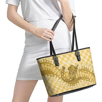 Melemele Hawaii Cowboy Palaka Motifs Personalised Leather Tote Bag Paniolo Festival Puakenikeni Lei LT14 - Polynesian Pride