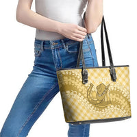 Melemele Hawaii Cowboy Palaka Motifs Personalised Leather Tote Bag Paniolo Festival Puakenikeni Lei LT14 - Polynesian Pride