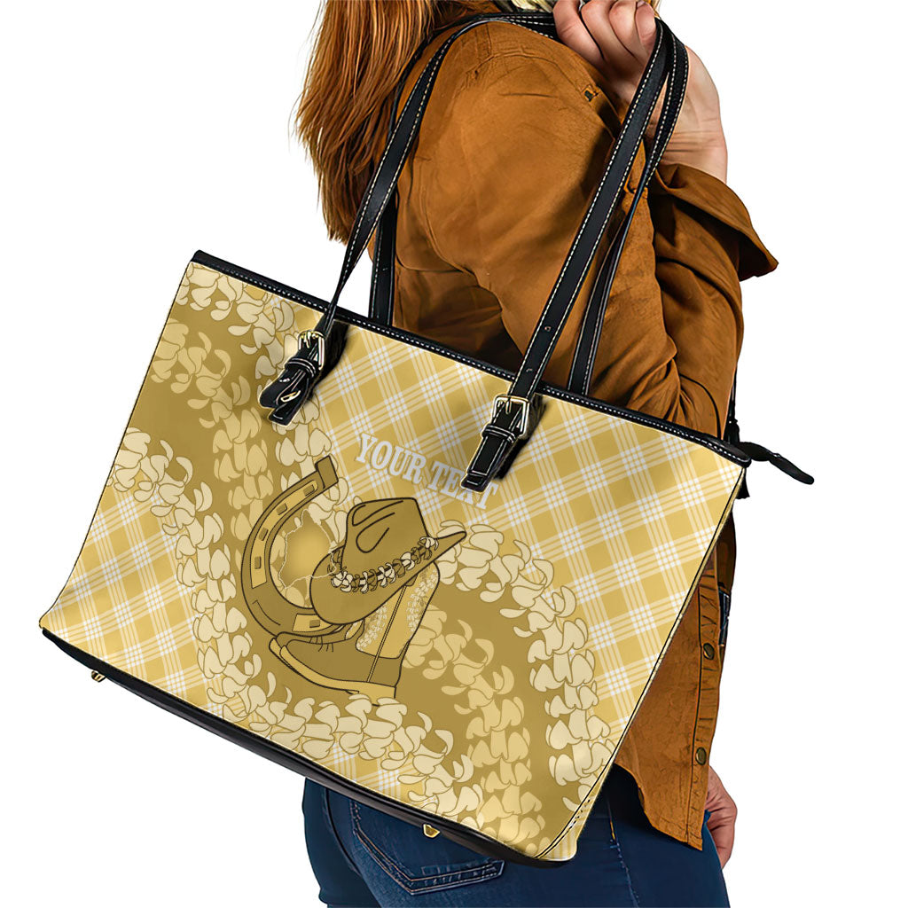 Melemele Hawaii Cowboy Palaka Motifs Personalised Leather Tote Bag Paniolo Festival Puakenikeni Lei LT14 - Polynesian Pride