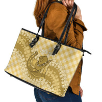 Melemele Hawaii Cowboy Palaka Motifs Personalised Leather Tote Bag Paniolo Festival Puakenikeni Lei LT14 - Polynesian Pride