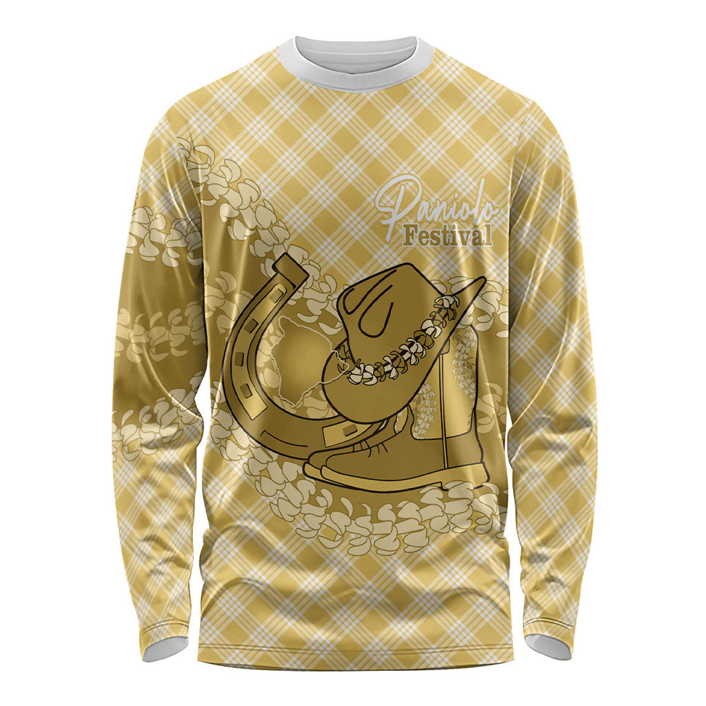 Melemele Hawaii Cowboy Palaka Motifs Personalised Long Sleeve Shirt Paniolo Festival Puakenikeni Lei