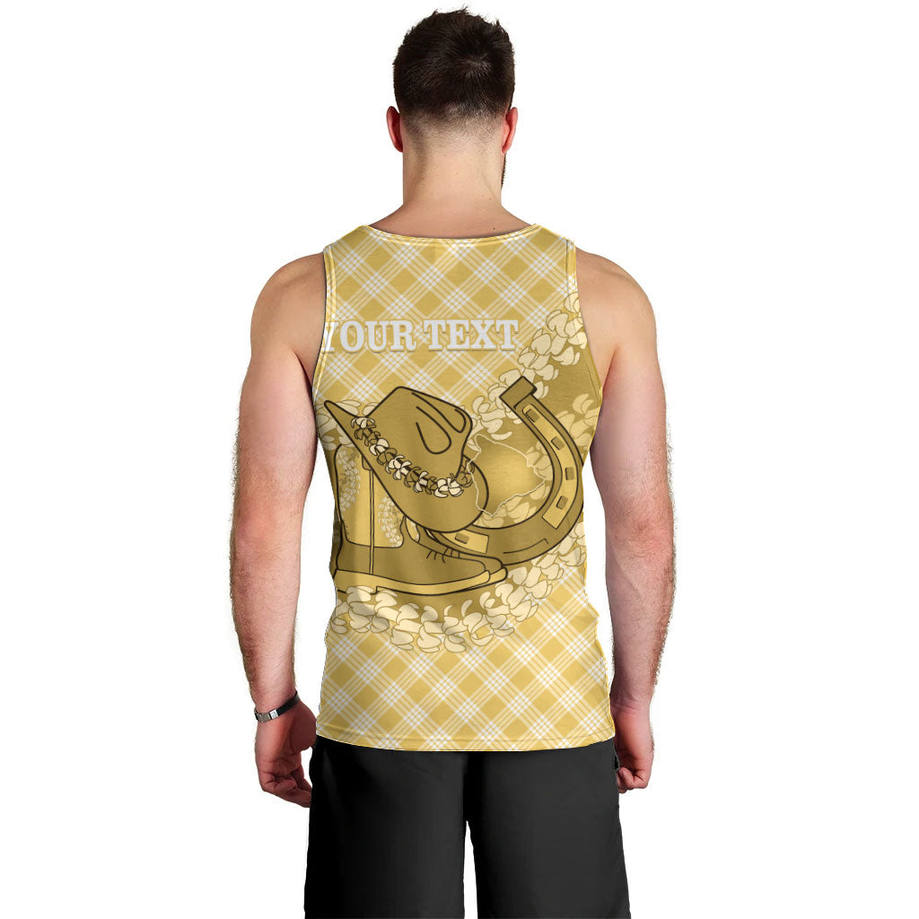 Melemele Hawaii Cowboy Palaka Motifs Personalised Men Tank Top Paniolo Festival Puakenikeni Lei LT14 - Polynesian Pride