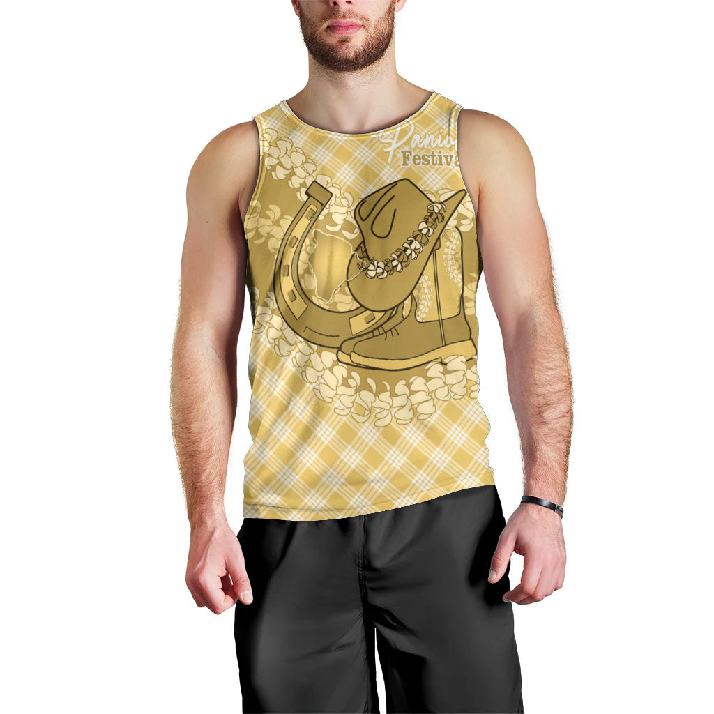 Melemele Hawaii Cowboy Palaka Motifs Personalised Men Tank Top Paniolo Festival Puakenikeni Lei LT14 - Polynesian Pride