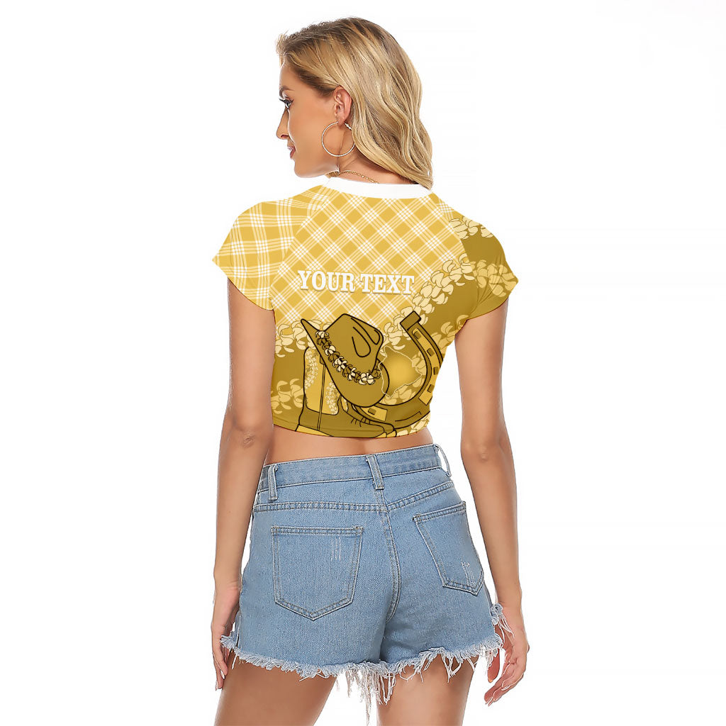 Melemele Hawaii Cowboy Palaka Motifs Personalised Raglan Cropped T Shirt Paniolo Festival Puakenikeni Lei LT14 - Polynesian Pride