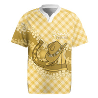 Melemele Hawaii Cowboy Palaka Motifs Personalised Rugby Jersey Paniolo Festival Puakenikeni Lei LT14 Yellow - Polynesian Pride