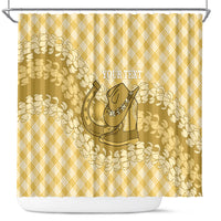 Melemele Hawaii Cowboy Palaka Motifs Personalised Shower Curtain Paniolo Festival Puakenikeni Lei LT14 Yellow - Polynesian Pride