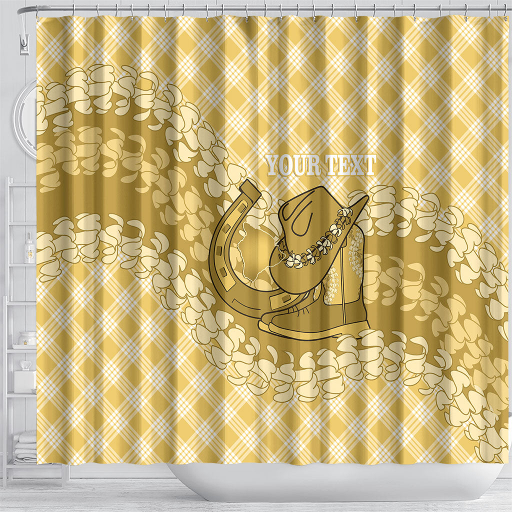 Melemele Hawaii Cowboy Palaka Motifs Personalised Shower Curtain Paniolo Festival Puakenikeni Lei LT14 - Polynesian Pride