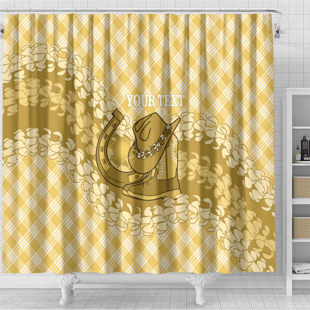Melemele Hawaii Cowboy Palaka Motifs Personalised Shower Curtain Paniolo Festival Puakenikeni Lei LT14 - Polynesian Pride